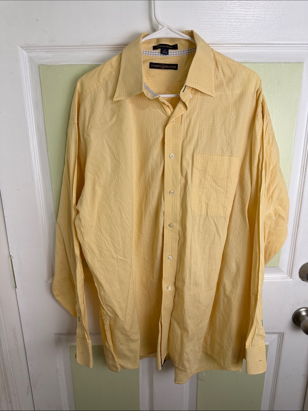 (2333) Tommy Hilfiger Pale Yellow Long-Sleeve Button Shirt, Size: 17 34/35